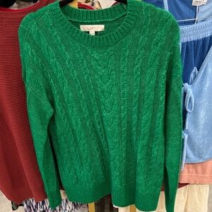 LOFT Emerald Green Cable Knit Crewneck Sweater